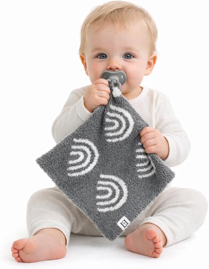 L+L USA Rainbow Baby Lovey Pacifier/Teether Holder 10"x10" - DreamSoft Plush Fluffy Cuddly Soothie Reversible Mini Comfort Blanket - Cute Newborn Gift Essential Babies Boys Girls (Charcoal/White)