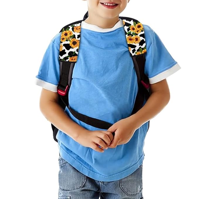 ENLACHIC Kids Car Seat Belt Cover, Cute Cartoon Animal Print Baby Car Seat Strap Pads Infant Car Seat Protector Car Accessories Universal All Cars,Sunflower Cow Print