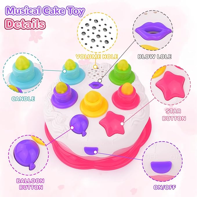 Love&Mini Birthday Cake Toy - Musical Toy Cake for 1 Year Old Boys Girls, Blow Candles & Counting Fun, First Birthday Gift for Toddlers (1-3 Years)