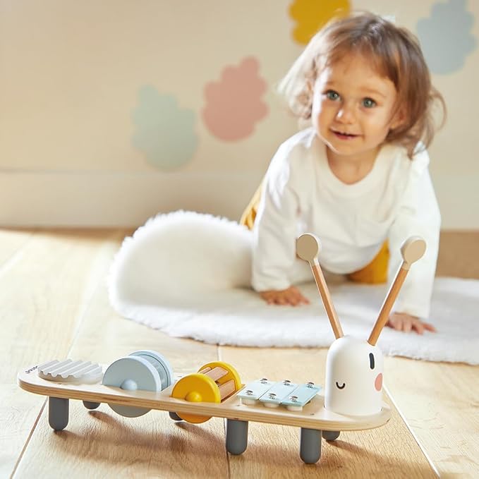 Janod - Sweet Cocoon Wooden Caterpillar Music Stand - Ages 12 Months to 3 Years - Early Music Education - Stimulates Auditory Senses - Engaging and Educational Toy - J04058
