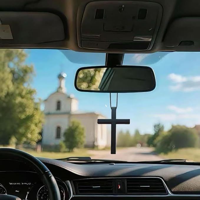 Cross for Car Mirror Hanging, Rearview Mirror Hanging Accessories, Cross for Car Ornament, Rearview Charms for Women Men(Black)