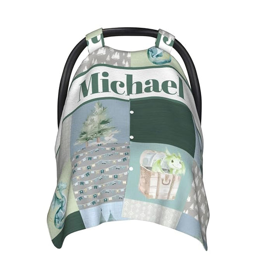 Personalized Baby Car Seat Canopy for Babies with Name, Custom Car Seat Covers for Boys Girls, Cute Dragon Nursing Breastfeeding Stroller Cover Infant Carseat Canopies for Newborn
