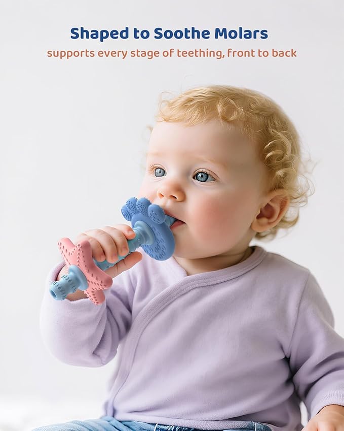 Baby Teething Toys for 3–12 Months, Food-Grade Silicone Hollow Tube Teether Stick, BPA-Free & Multi-Textured, Gum Massage, Sensory Development & Teething Relief, SeaBite