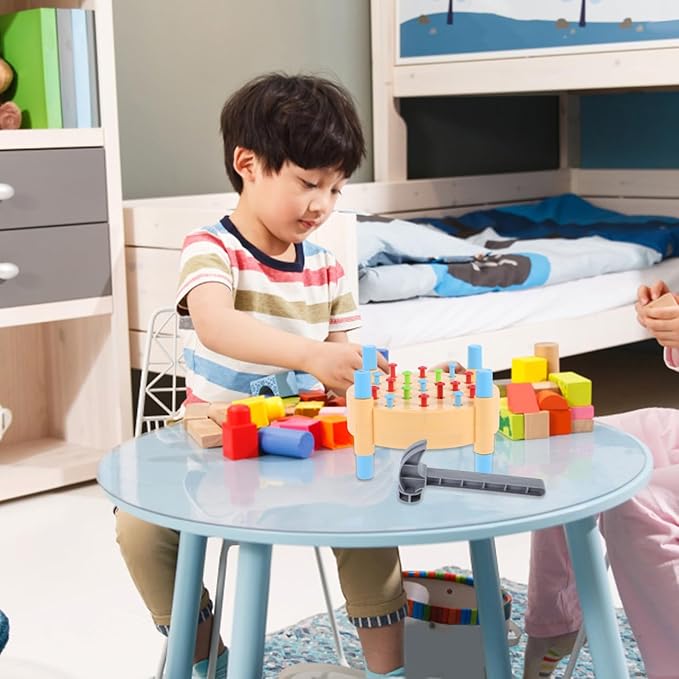 BESPORTBLE Montessori Hammer for Realistic Pounding Game with Multicolor Pegboard Fine Motor Skill Development Hand-Eye Coordination Early Learning Activity