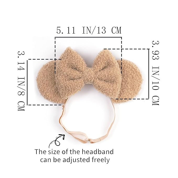 Wool Fleece Mouse Ears Headband, Adjustable Hair Bow Hairband Fluffy Headwear for Infant Toddler Baby Gilrs