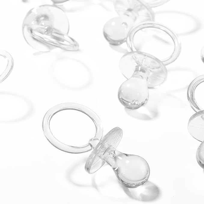 36 Pieces Acrylic Pacifiers for Baby Shower Games, 2.5'' Baby Shower Pacifiers, Bulk Pacifier for Hunt Games, Gender Reveal Table Scatter, Party Favors Decoration(Clear)