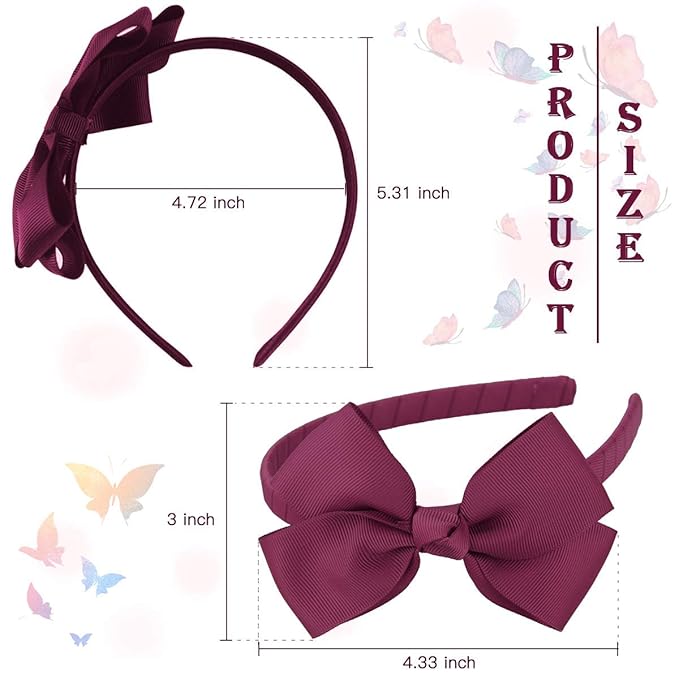 7Rainbows Cute Burgundy Bow Headband for Girls Toddlers.