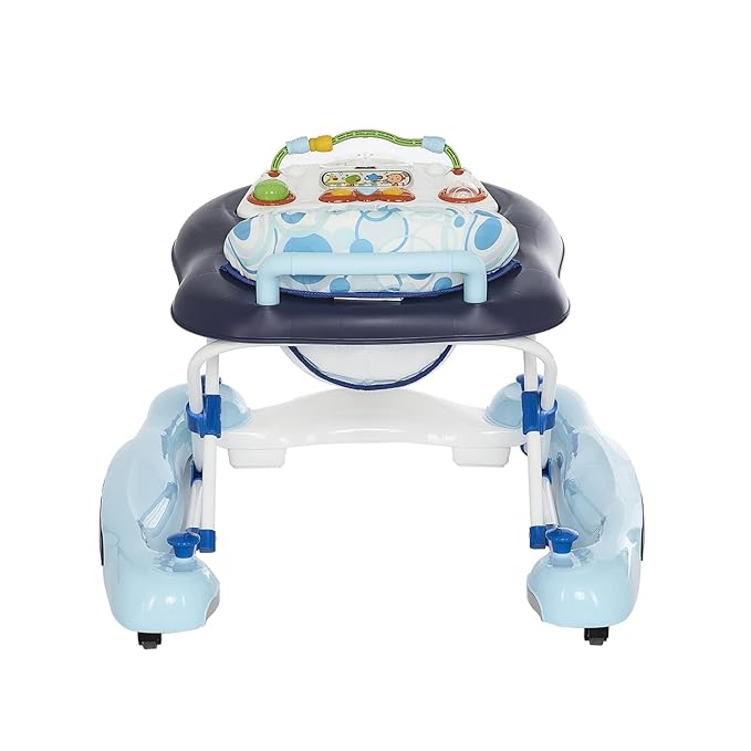 Dream On Me Go-Getter Baby Walker and Walk Behind Walker, Adjustable Seat Height, Comfortable Padded Seat, Easy to Fold, Pack and Store, Detachable Fun Tray, Blue