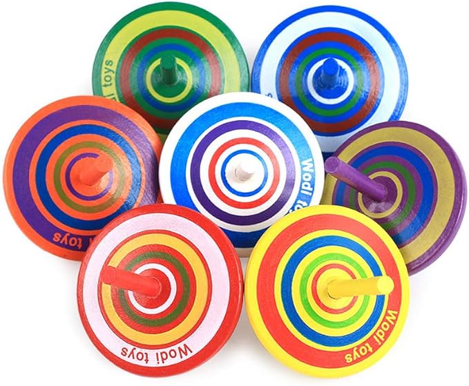Wood Spinning, Multicolored Painted Kids Novelty Wooden Gyroscopes, Fun Flip Tops, Assorted Standard Tops, Kindergarten Education Toys - Party Favors, Prize, Great Gift, 10 Pcs/set (Colorful)