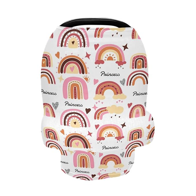 Personalized Colorful Rainbow Baby Car Seat Covers with Name, Custom Multiuse Nursing Breastfeeding Car seat Canopy, Infant Stroller Covers for Newborn Girl Boy, Ultra-Soft Breathable, Nursing Scarf