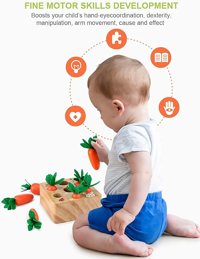Montessori Toys for 1 Year Old, Carrot Shape Size Sorting Game, Wooden Easter Baby Toys for Babies 6-12 Months Fine Motor Skills Development Age 1-5, Easter Party Favors for Kids