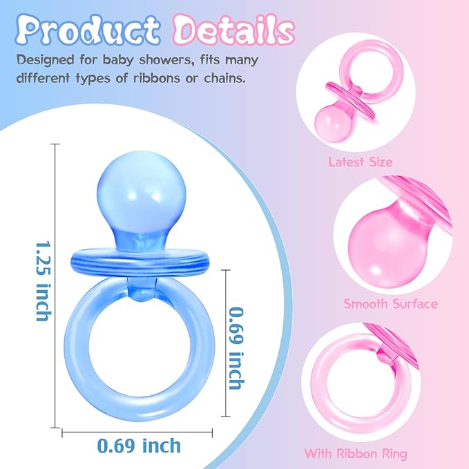 50 Pcs Mini Pacifiers Baby Shower Games Girl Boy, 1.25 Inch Cute Baby Shower Pacifiers, Bulk Acrylic Pacifier for Gender Reveal Table Scatter, Pacifier Hunt Game, Party Decoration Favors(Pink&Blue)