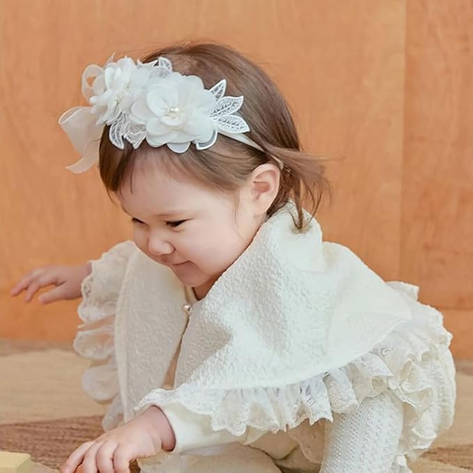 White Lace Flower Headband for Baby Girls Toddler Christening Baptism Hairband Soft Lace Floral Birthday Party Hair Accessories for Newborn Infants Kids (Style 11, One size)