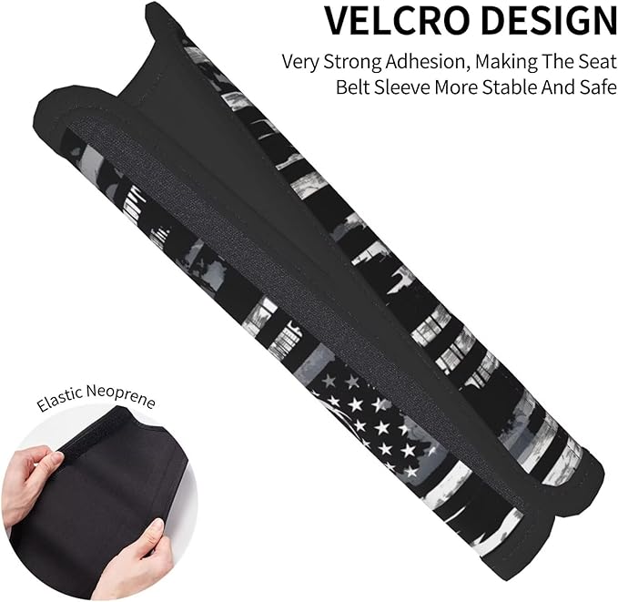 Soft Auto Seat Belt Cover American Flag Elk Seatbelt Shoulder Pad 2 PCS for A More Comfortable Driving Compatible with All Cars and Backpack Gray Black Patriot Star Stripe Seat Belt Cushion