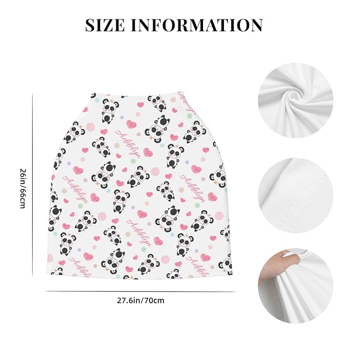 Personalized Baby Car Seat Cover for Girls, Custom Panda Pink Nursing Covers for Breastfeeding with Name, Infant Stroller Cover, Baby Carseat Canopy for Newborn, Multiuse Car Seat Canopies