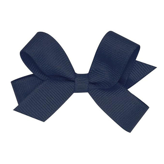 Wee Ones Girls' Classic Grosgrain Hair Bows with Plain Wrap Center, No-Slip Hair Clip, Handmade, Navy, Tiny