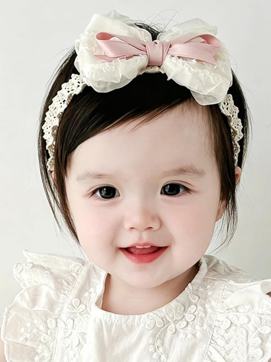 Baby Girls Hairbands Bow Lace Headband Handmade Soft Stretchy Pink Bowknot Hairbands Newborn Hairband with Bows Elastic Hair Bands for Kids Infant(Fans with Bows
