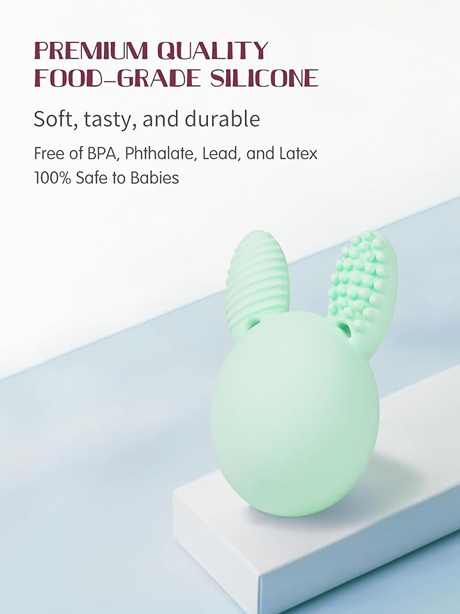 Baby Teething Toy Easter Bunny Infant Teether Rabbit Egg Rattle Toy Teething Pain Relief for Babies Boys Girls - Mint