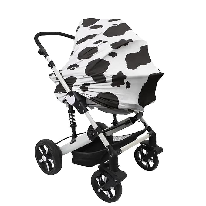 Cow Print Baby Stuff Car Seat Cover for Baby Carseat Covers for Girl Boy Stretchy Soft Breathable Nursing Cover Breastfeeding Infant Unverisal Fit Car Seat Canopy Carrier Cover