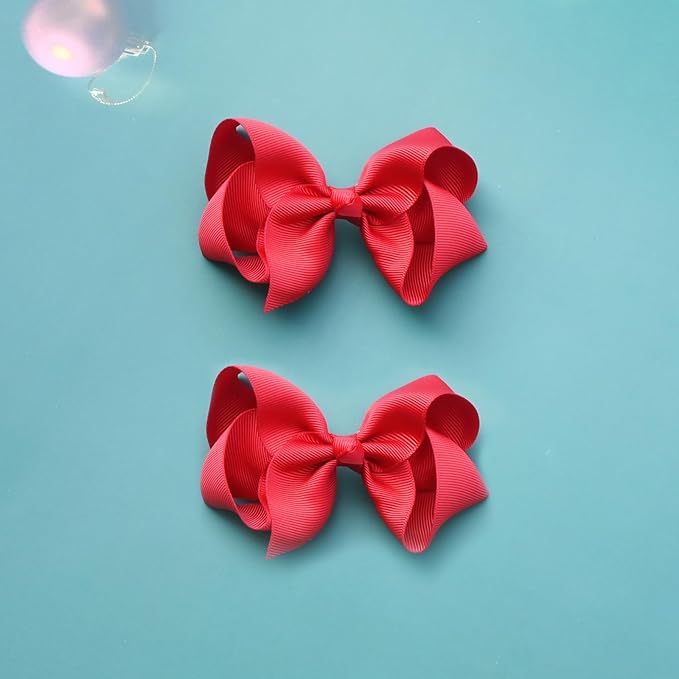 2 PCS 6inchs Hair Bows for Girls Grosgrain Ribbon Hair Bow Alligator Clips Hair Accessories for Baby Girls Toddlers(Red)