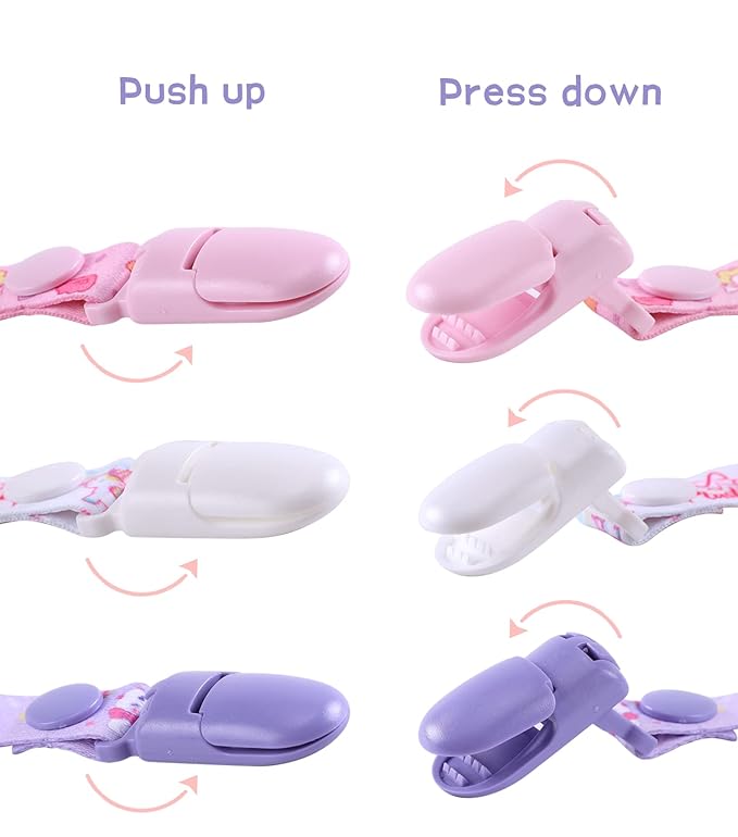 CutiePlusU Adult Size Pacifier Clips 3 Pack-Rabbits, Unicorns and Cats