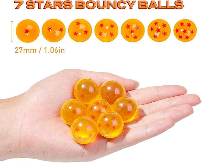 14PCS Anime Bouncy Balls, 7 Red Stars Bouncing Balls 27mm Bounce Ball Party Favors, Bag Filling Halloween Christmas