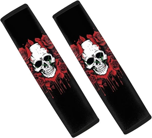 Biyejit Rose Skull Car Seat Belt Shoulder Pads Covers for Women, Automotive Interior Decorative Accessories 2 Packs Set Universal