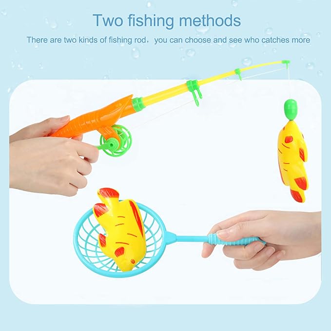 FIVEDAOGANG Magnetic Fishing Game 45 PC Ocean Sea Floating Fish Colorful Animals with Net Portable Storage Bag | Kiddie Pool Bathtub Game for Age 3 4 5 6 Year Kids Toddler(XX-Large Set)