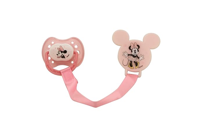 Disney Cudlie Minnie Mouse Baby Girl 4 Pack of 2 Pacifiers & 2 Clips with Sugar & Spice Print