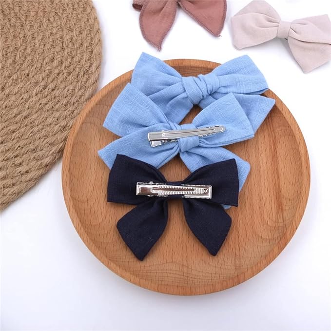 12 PCS Linen Bow Hair Clips for Baby Girls Hair Bows Alligator Clips Accessories Infants Toddler Kids Hairgrips (Assorted B)