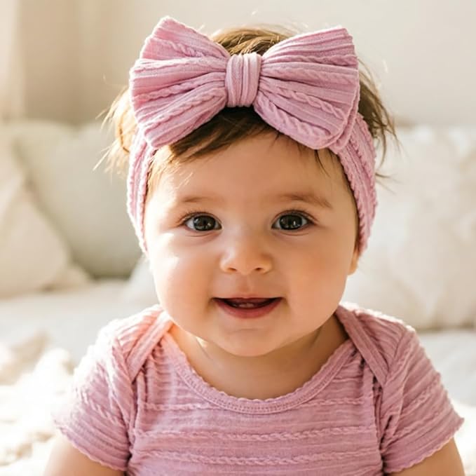 DRESHOW BQUBO Handmade Baby Headbands Soft & Stretchy Hair Bands with Bows Nylon Bows Hairbands for Girls Newborn Infant Toddlers Hair Accessories 3 pack