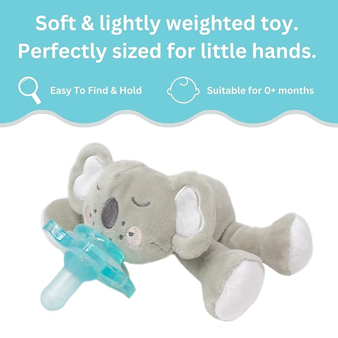 PaciBuddy Koala Pacifier Holder - Plush Toy with Detachable Pacifier & Universal Adapter, Gender Neutral Baby Gift for 0+ Months - Infant Plush Baby Toy, Versatile Baby Essentials, Binky