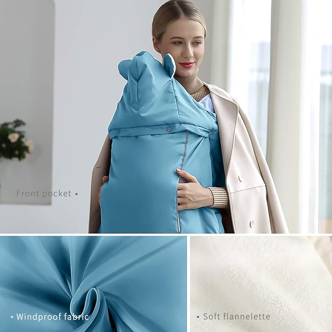SONARIN Universal All Seasons Weather Cover for Baby Carrier,Cloak for Winter Warm,Footmuff,Windproof,Waterproof,Detachable hat(Blue)