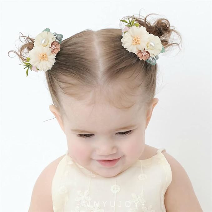 3pcs Girls Flower Hair Clips, Floral Hair Barrettes w/Boutique Fully Lined Alligator, Hair Bows for Baby Newborn Toddler