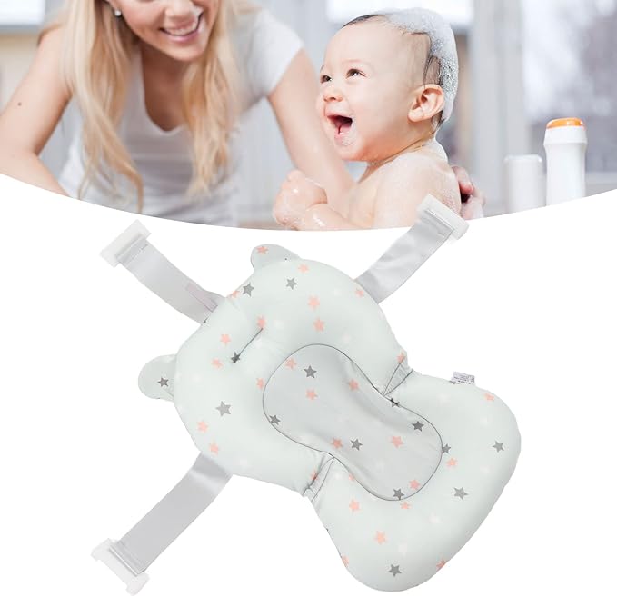 ciciglow Baby Bath Cushion Pad Newborn Bathtub Mat, Nonslip Floating Seat with Support for Head, Neck, and Back,Sling, 0-12 Months (Light Blue Stars)