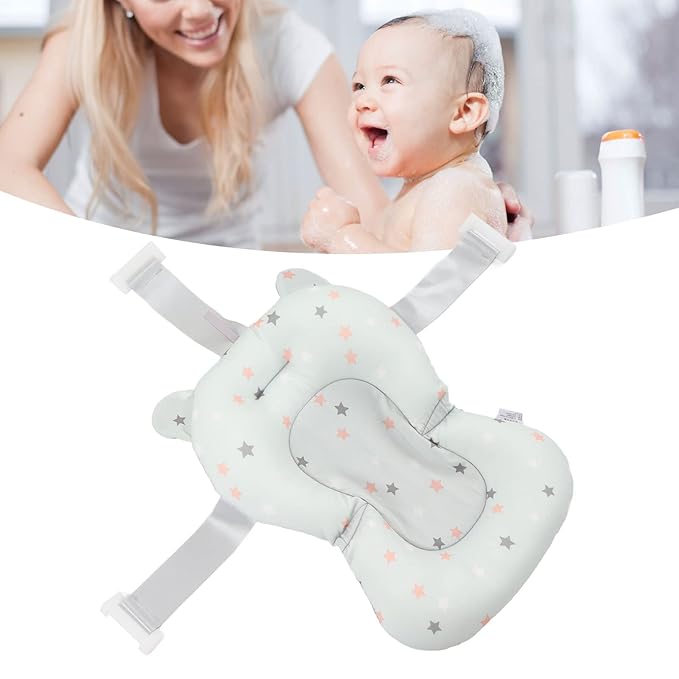 Baby Bath Seat Cushion, Floating Safe Foldable Adjustable Infant Bath Supporter for Newborn, Soft Bath Pillow Baby Bath Pillow for Bathtub (Light Blue Stars)