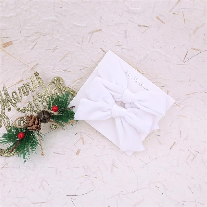 Vintage Velvet Bow Hair Clips for Baby Girl Kids Women Fall Velvet Christmas Hair Bows Barrettes Accessories (2 pcs White)