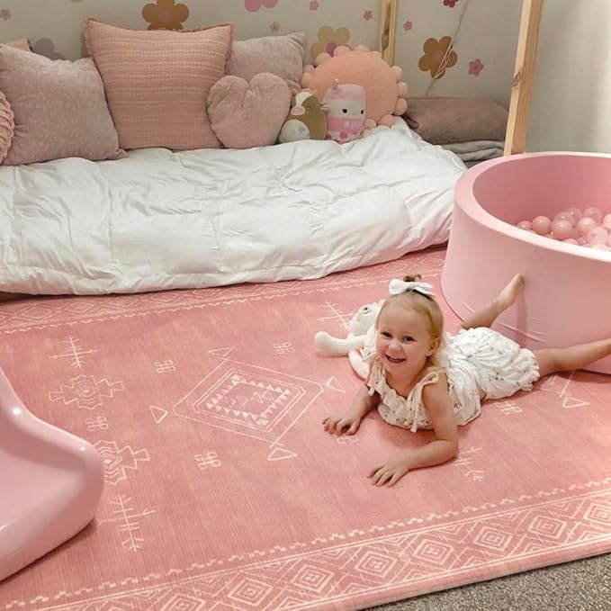 The Shwally PlayMat - Soft Baby Play Mat - Reversible Foam Floor Mat - Waterproof, Wipe-Clean, Durable, Non-Toxic and Hypoallergenic - Large (6.5' X 4.5') (Blush)