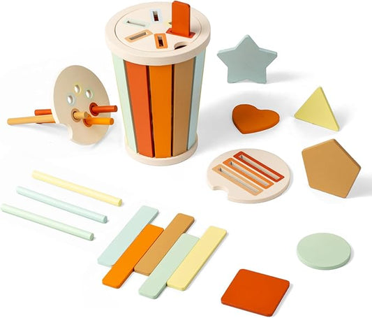 Montessori Toys for 1 2 3 Year Old, 3 in 1 Wooden Learning Color Sorting Toys for Toddlers 12-36 Month Old, Wooden Educational Toy, Fine Motor Developmental Sensory Matching Games