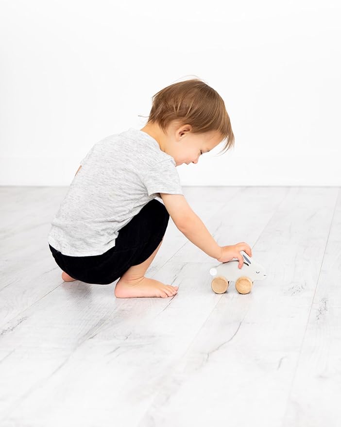 Pearhead Wooden Bunny Pull Along Toy – Montessori Wooden Rabbit Toy, Develops Motor Skills & Hand-Eye Coordination, Nursery Décor, Gender-Neutral First Birthday Gift for Boys and Girls, 1 Year Old+