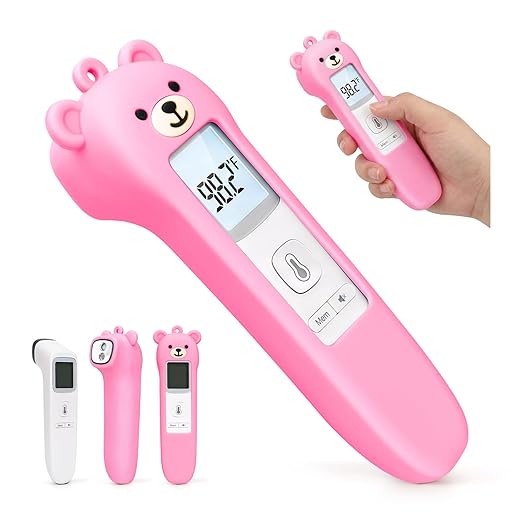 Bear Silicone Case Compatible with GoodBaby Thermometer for Adults and Kids, Cute Cartoon Thermometer Protective Case, Help Restless Baby Temperature, for Travel, Home and Outdoor (Pink)