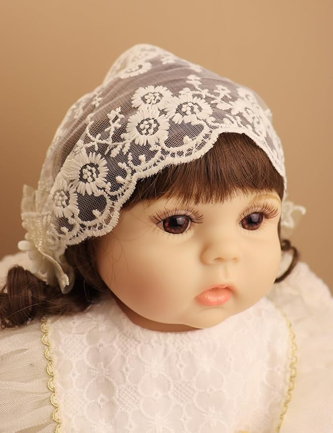 Baby Girls Headband Lacy Bow Pearl Wide Hair Band Turban for Infants Newborn Toddler Floral Ivory Elastic Head Wrap Breathable Sun Bonnet Hair Accessories (Ivory G)