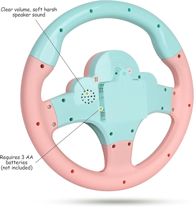 Toy Steering Wheel for Kids with Light and Music,Simulated Driving Toys Gift for Toddlers 3+ (Pink)