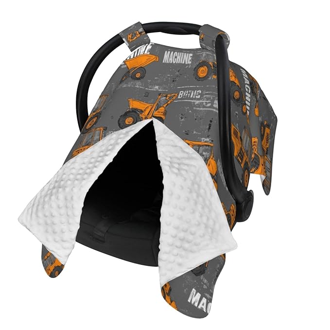 KiuLoam Cartoon Style Construction Machines Baby Car Seat Canopy, Nursing Cover for Mom Breastfeeding Scarf, Infant Car Seat Cover/Multiuse Baby Stroller Covers for Babies Boys Girls