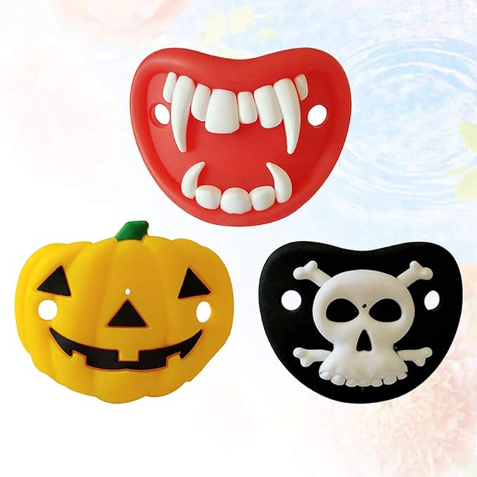 TOYANDONA 3pcs Baby Pacifiers Halloween Elements Design Pumpkin Skeleton Vampires Fangs Shaped Pacifier for Baby Toddlers Infants