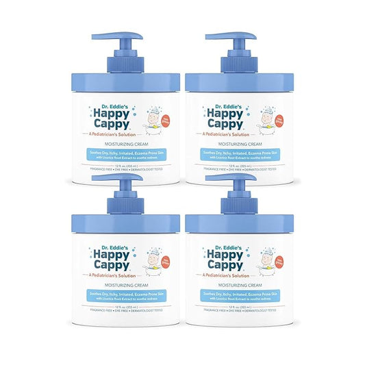 Happy Cappy Moisturizing Cream - Baby Eczema Cream, Eczema Lotion for Kids, Pediatrician-Formulated, Gentle, Paraben Free, Hypoallergenic, Soothes Dry Skin - 12 Fl Oz (Pack of 4)