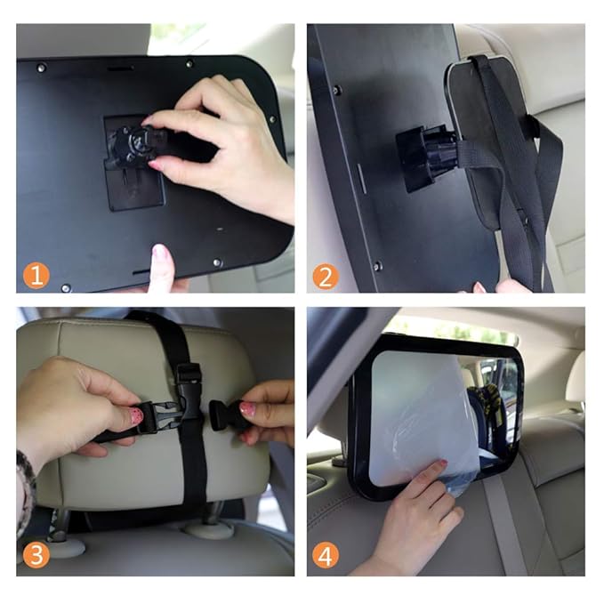 Baby Mirror for Car - Safety Car Seat Mirror for Rear Facing Infant with Wide Crystal Clear View - Adjustable Acrylic 360°for Backseat - Safe, Secure and Shatterproof (Black)