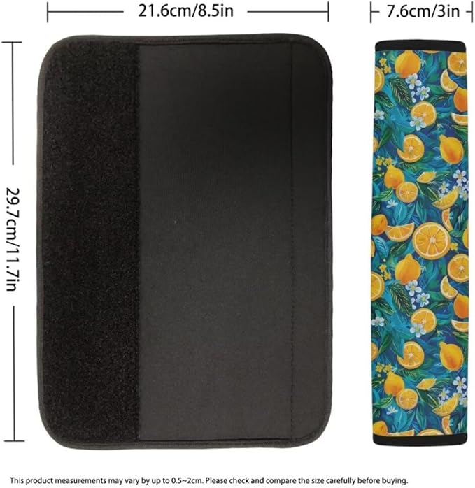 Lemon Print 2 Pack Car Seat Belt Pads for Teens Seatbelt Protector Soft Comfort Seat Belt Shoulder Strap Covers