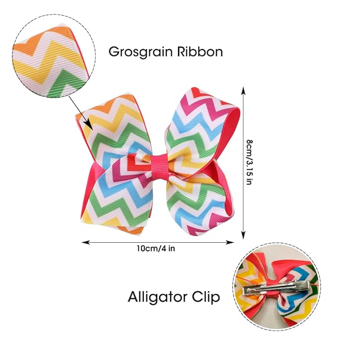 JIAHANG Baby Girls Grosgrain Ribbon 4 Inch Hair Bow Headband and Alligator Clips Set, Colorful Hair Bow Accessories for Children Toddler School Girls 4Pcs Gift Set(Stripe1)