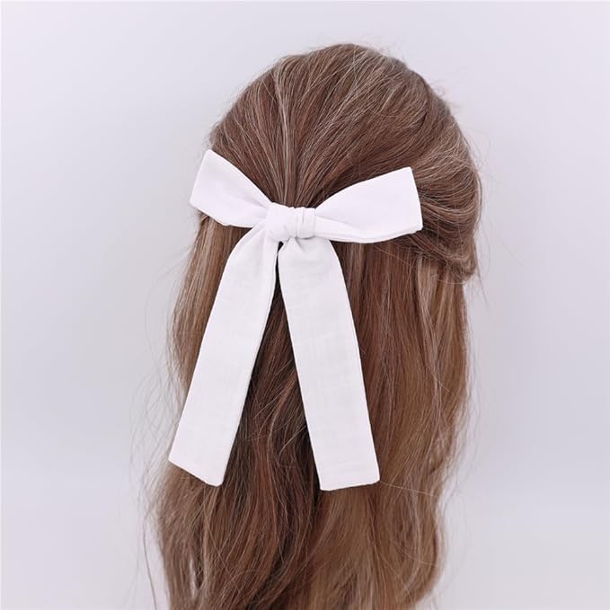 3 Styles Hair Bow Clips for Little Girls Toddler Baby Mom Women Hair Barrettes Accessories 4 Pcs Cotton Linen Bows White